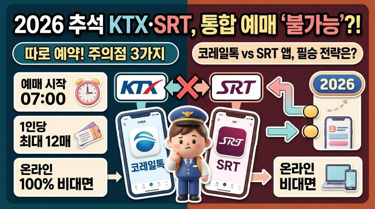 2026년 추석 기차표 예매, KTX·SRT 통합 예약의 진실과 주의점 3가지