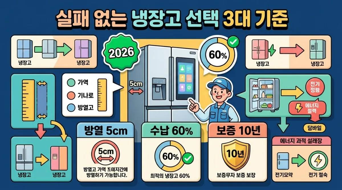 냉장고 선택 시 실패 없는 3가지 기준과 2026년 전기 요금 절약법