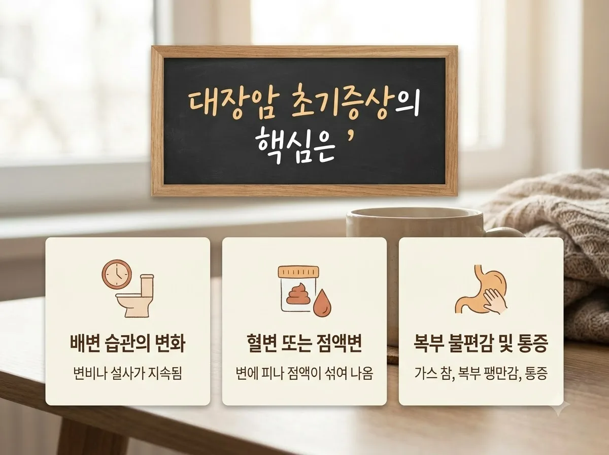 대장암 초기증상, 배변 습관 변화 5가지와 2026년 검진 기준