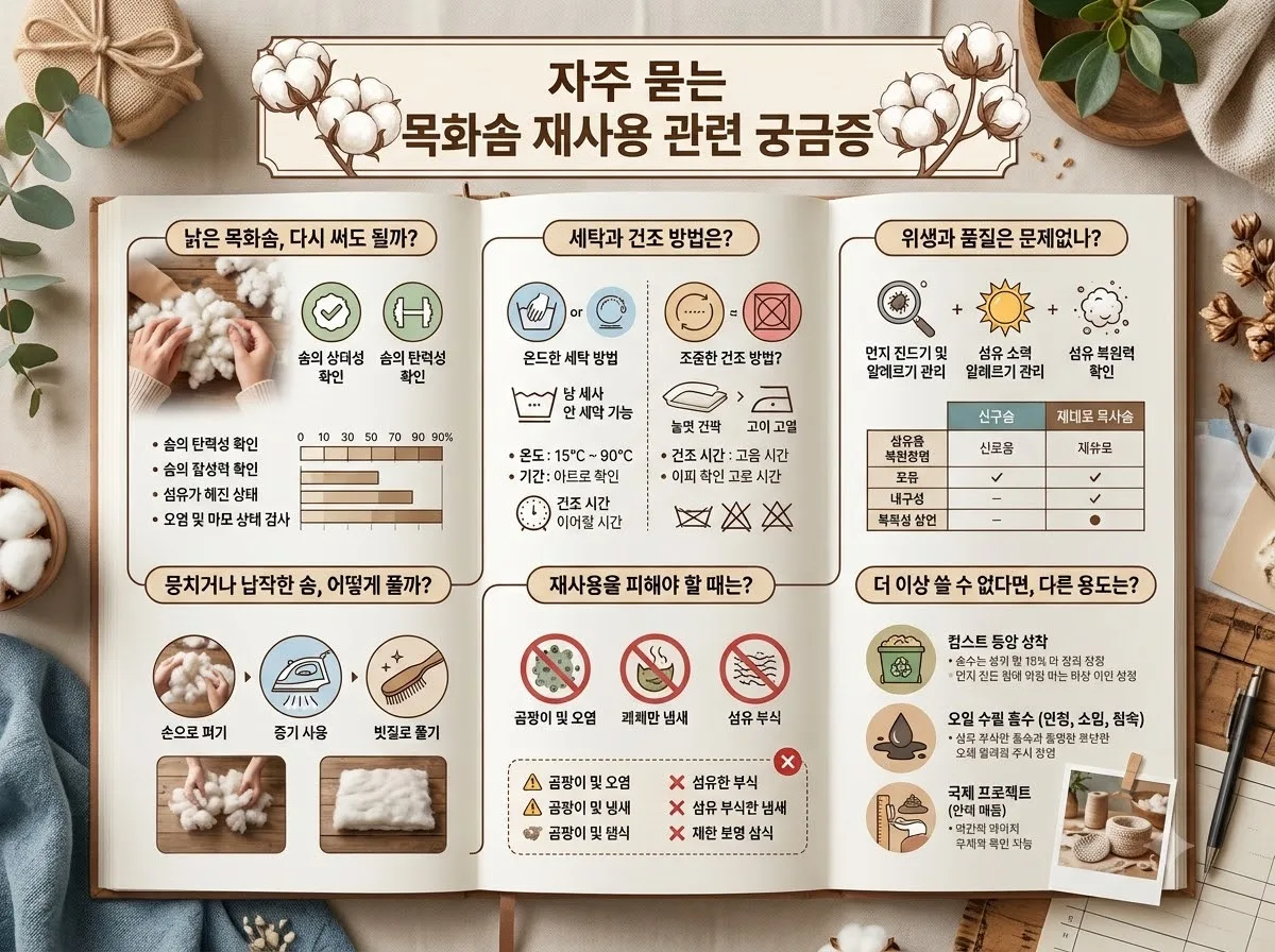 목화솜 재사용 가능한 조건 4가지와 2026년 솜틀기 시기 판단법 이미지 1