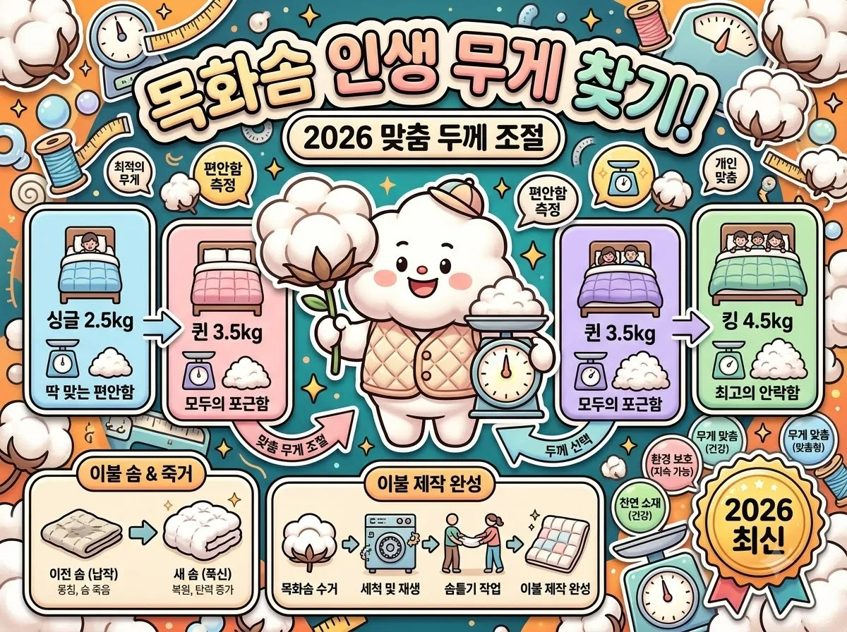 목화솜 두께 조절의 비밀: 2026년 솜틀집에서 맞춤 무게 찾는 법