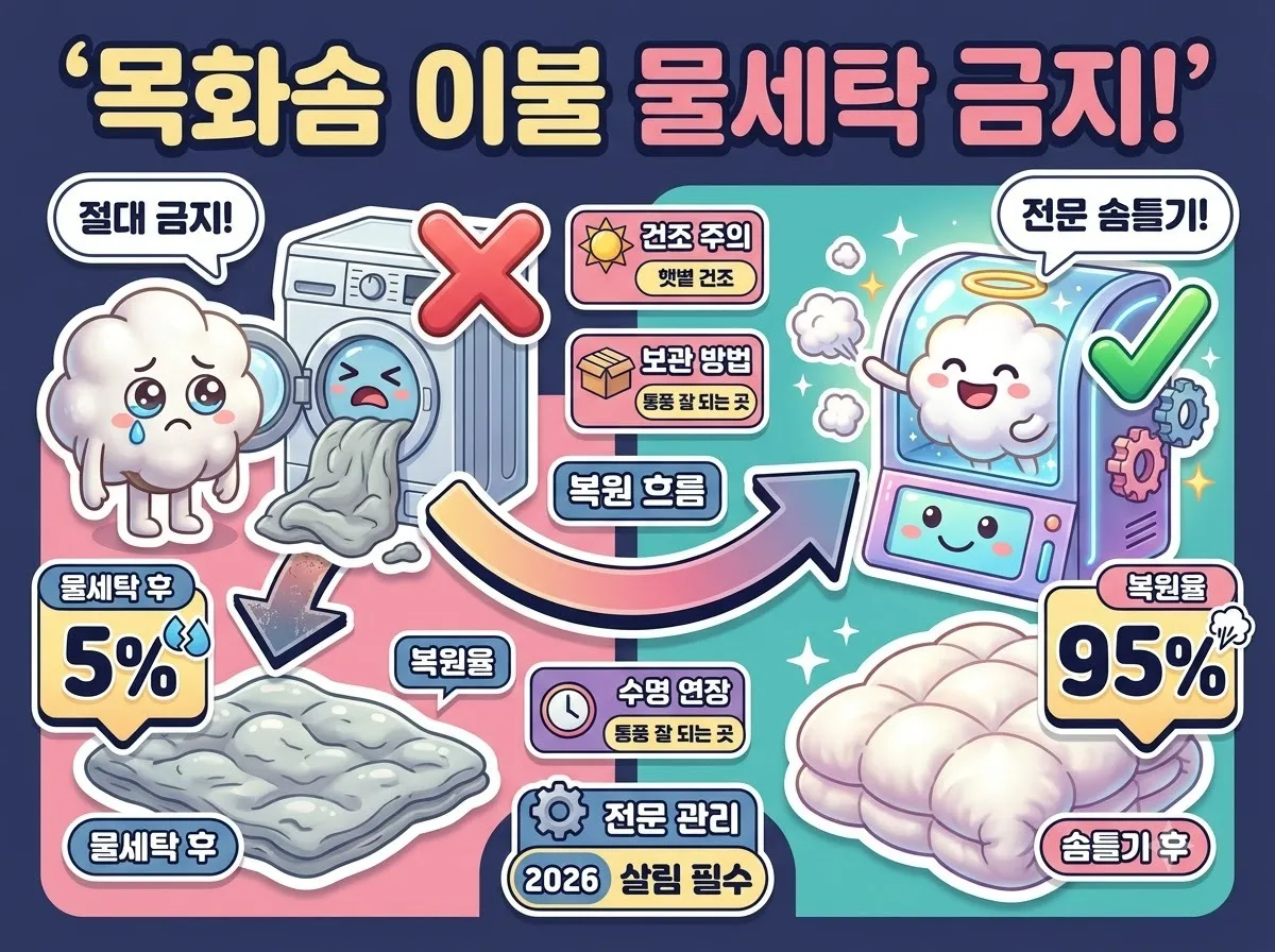 뭉친 목화솜 이불 세탁 금지, 꼭 솜틀집 가야 하는 3가지 이유