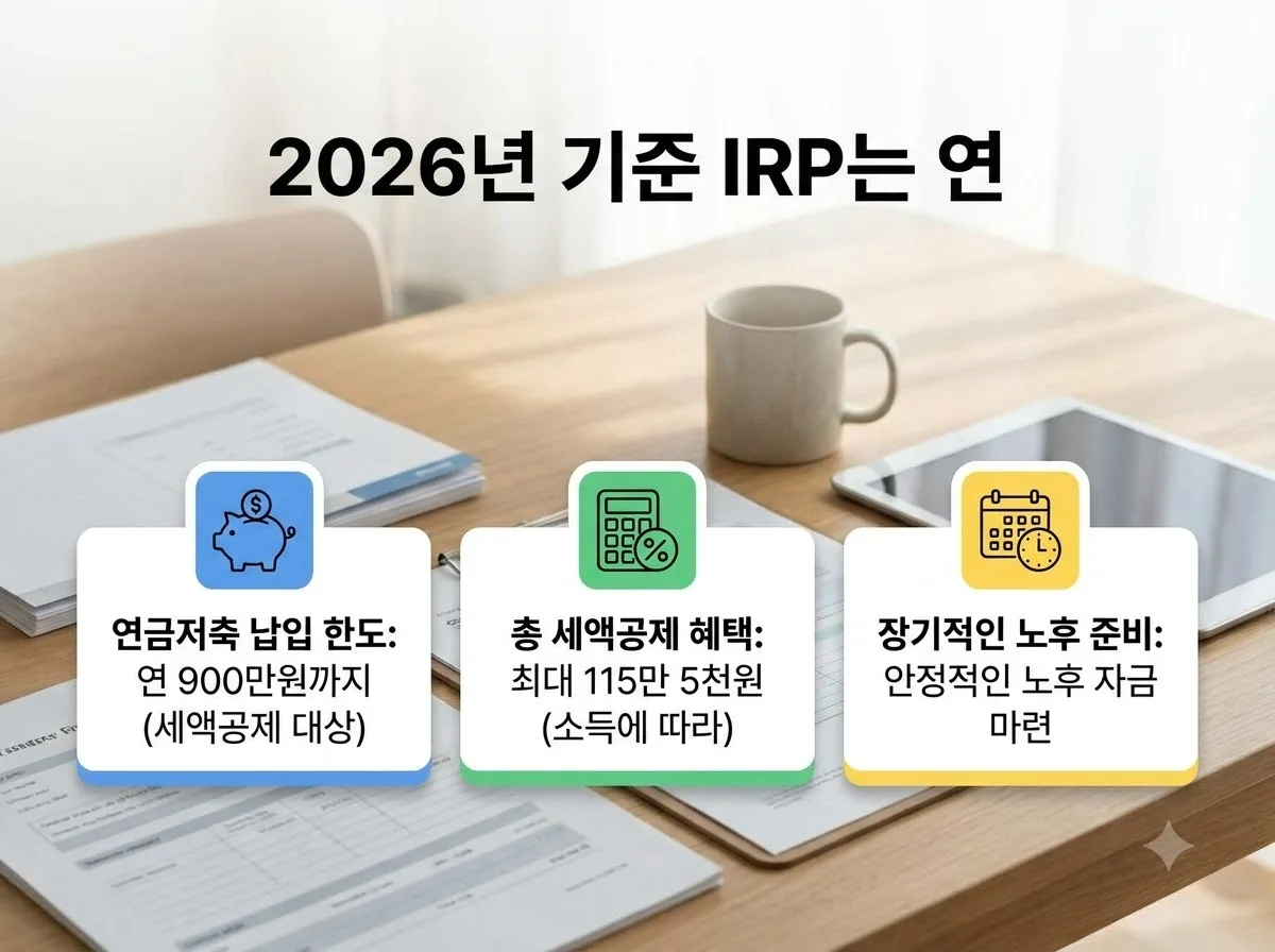 퇴직연금 IRP 계좌 활용법과 2026년 세제 혜택: 900만원 공제 핵심
