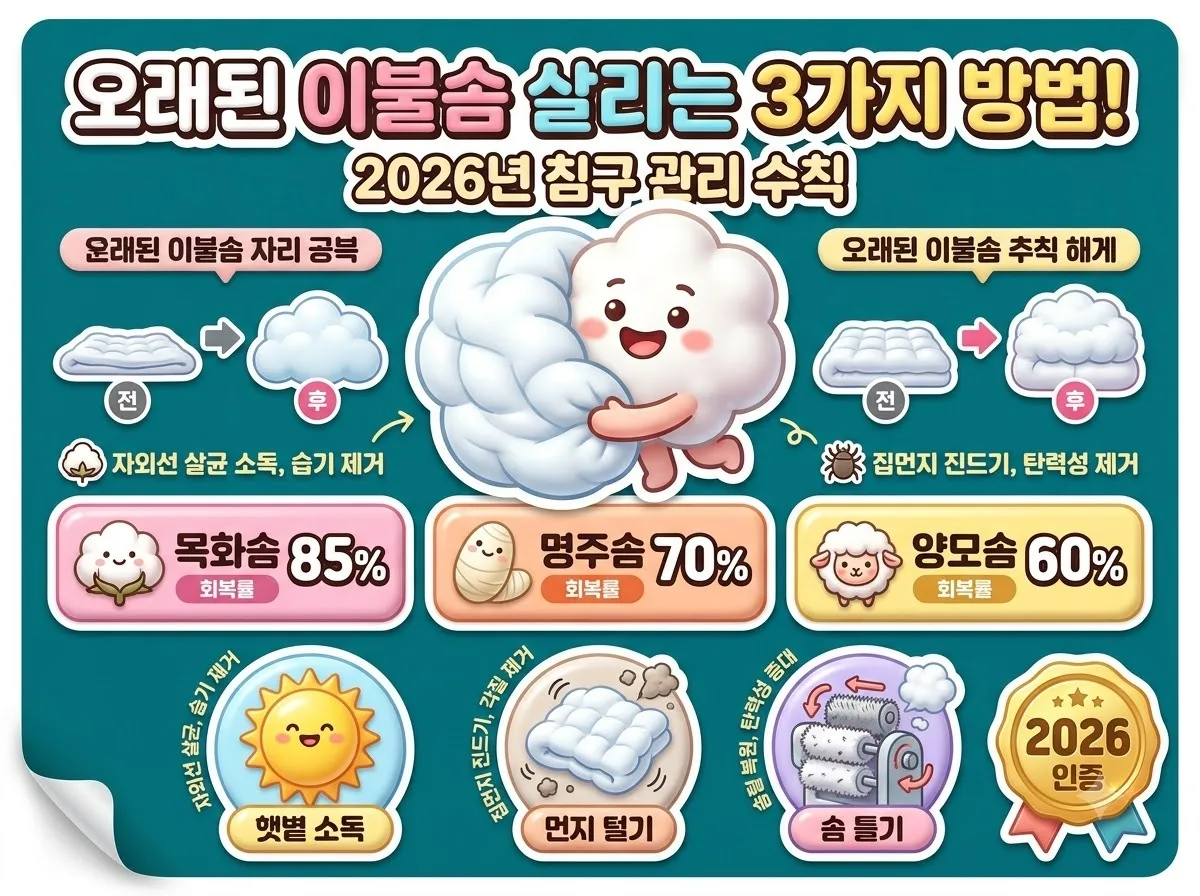 부모님 이불 정리, 오래된 이불솜 살리는 3가지 방법과 2026년 관리 수칙