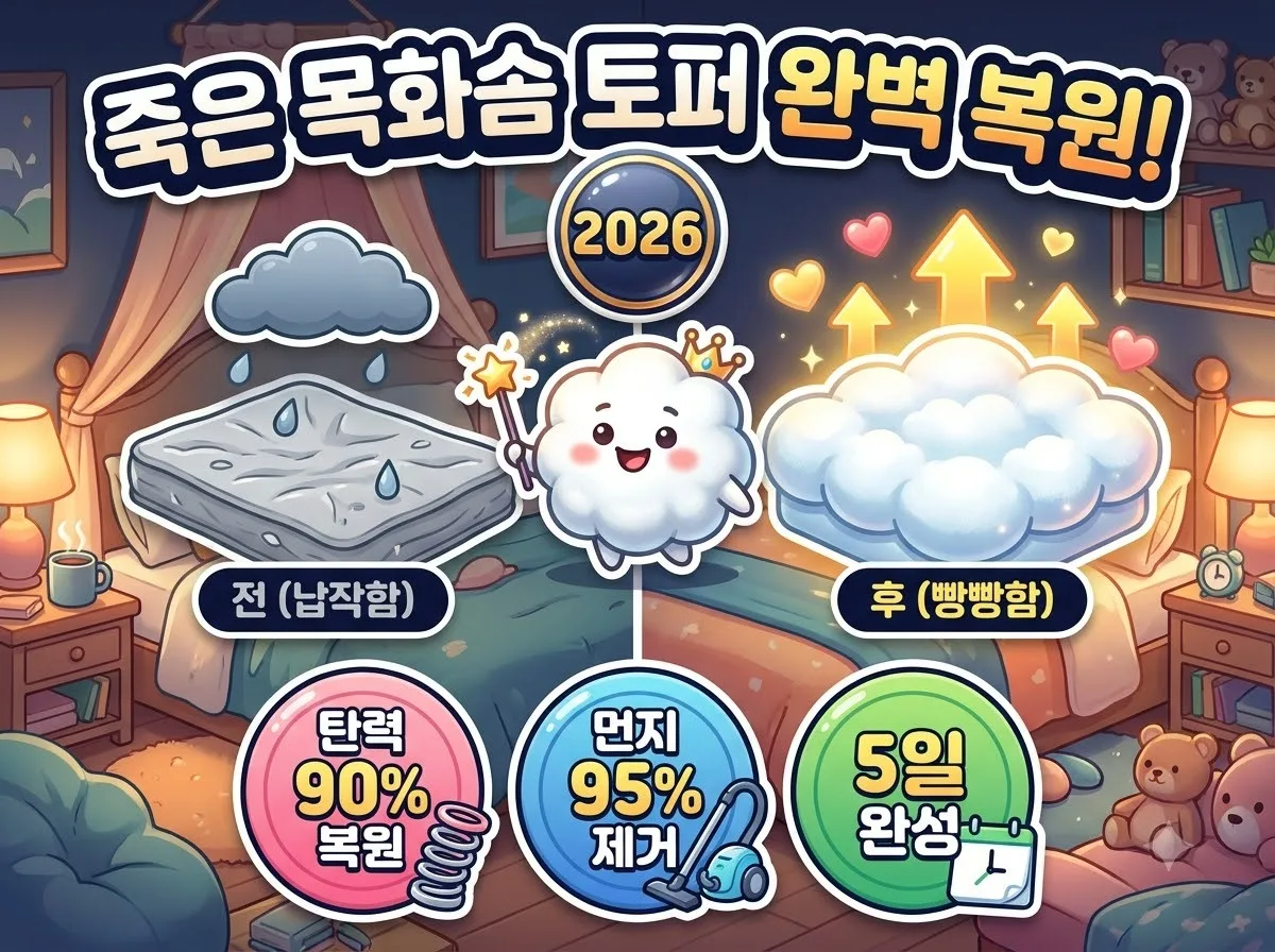 목화솜 토퍼 매트리스 꺼짐 해결, 세계이불 솜틀집 복원 전후 비교