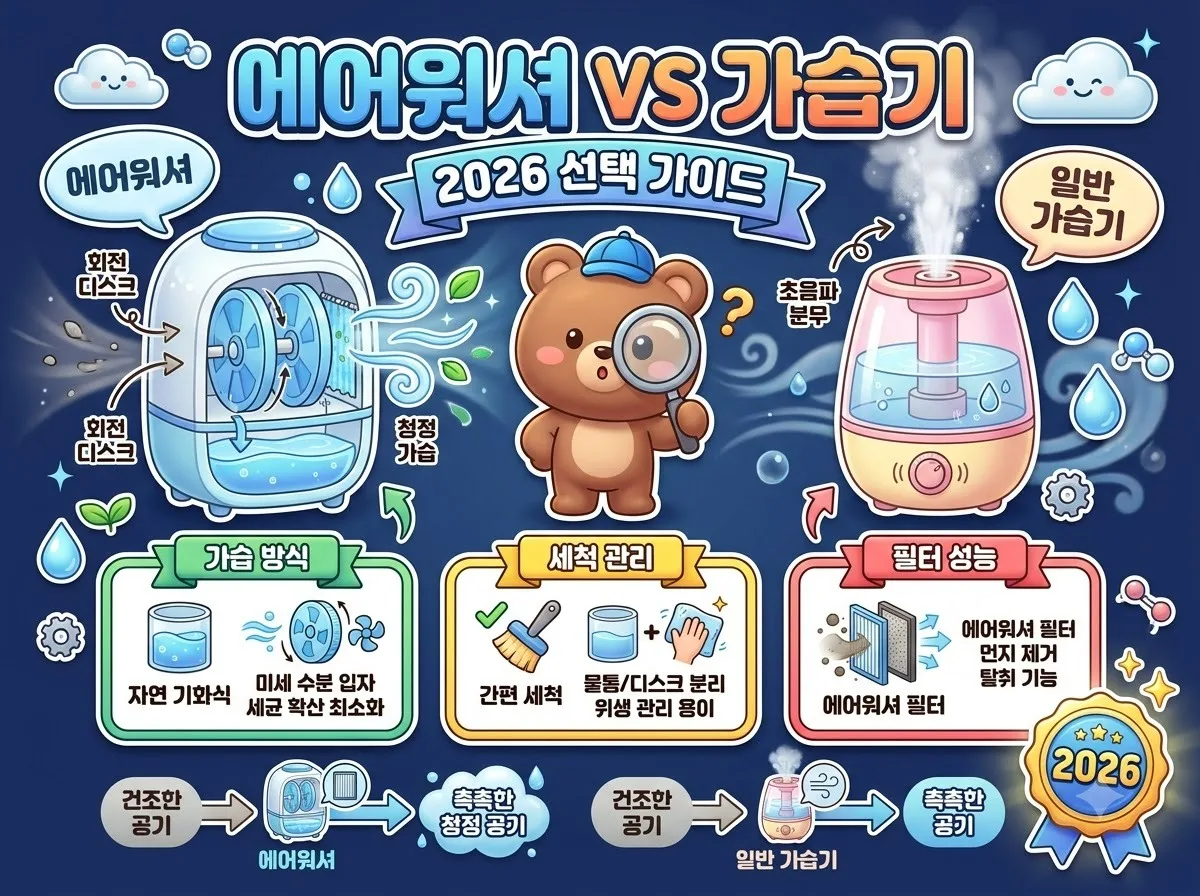 에어워셔 가습기 차이점 3가지와 구매 전 꼭 알아야 할 선택 기준