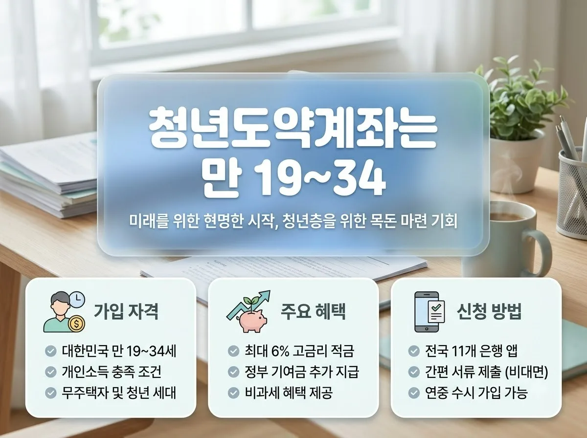 청년도약계좌 가입 조건과 정부기여금 및 만기 수령액 확인 핵심을 요약한 대표 썸네일 이미지
