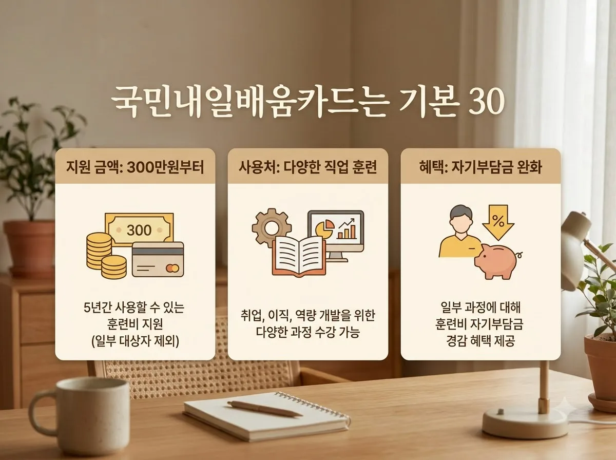 국민내일배움카드 지원 금액과 발급 방법, 훈련비 혜택 총정리 핵심을 요약한 대표 썸네일 이미지