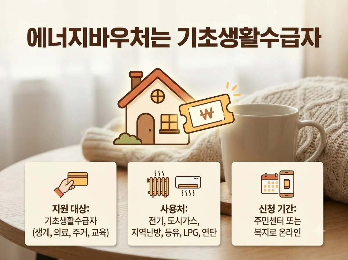 에너지바우처 지원 대상과 신청 방법 4단계 난방비 절감 혜택 핵심을 요약한 대표 썸네일 이미지