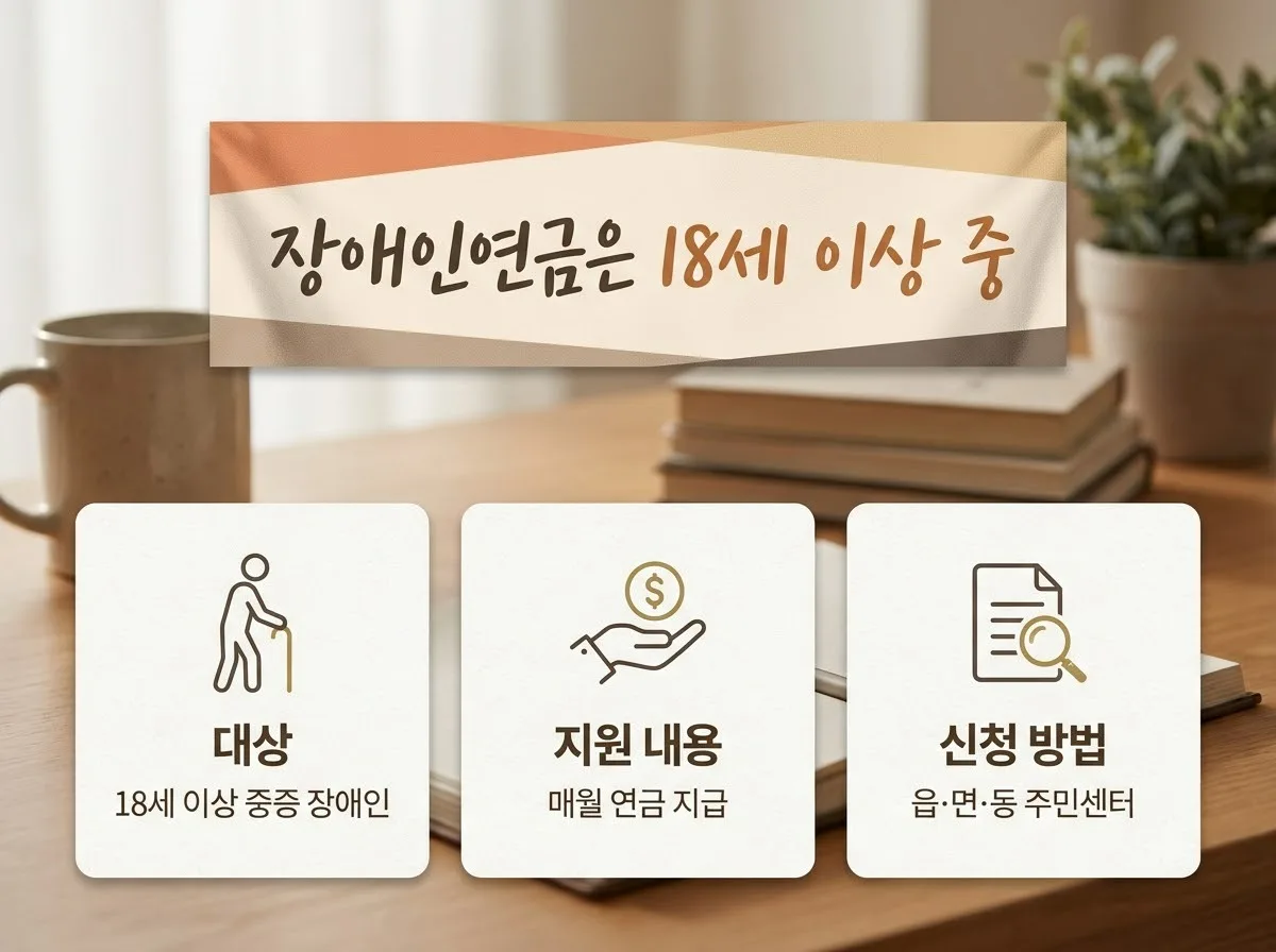 장애인연금 지급 대상과 소득인정액 기준 및 신청 방법 3단계 핵심을 요약한 대표 썸네일 이미지