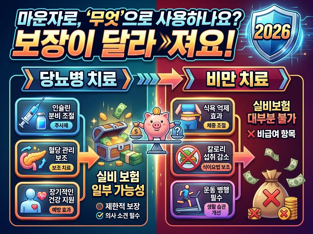 2026년 마운자로 실비보험 청구를 위한 구체적인 준비 단계를 보여주는 인포그래픽 포스터. '마운자로 실비 청구, 2026년 '성공 전략'은?'이라는 헤더와 함께 의사 소견서 준비, 진료 기록 확인, 보험사 문의, 필요 서류 제출 등 핵심 절차를 아이콘과 함께 시각적으로 안내합니다. 친근한 캐릭터가 안내자 역할을 하며 정보의 이해를 돕습니다.