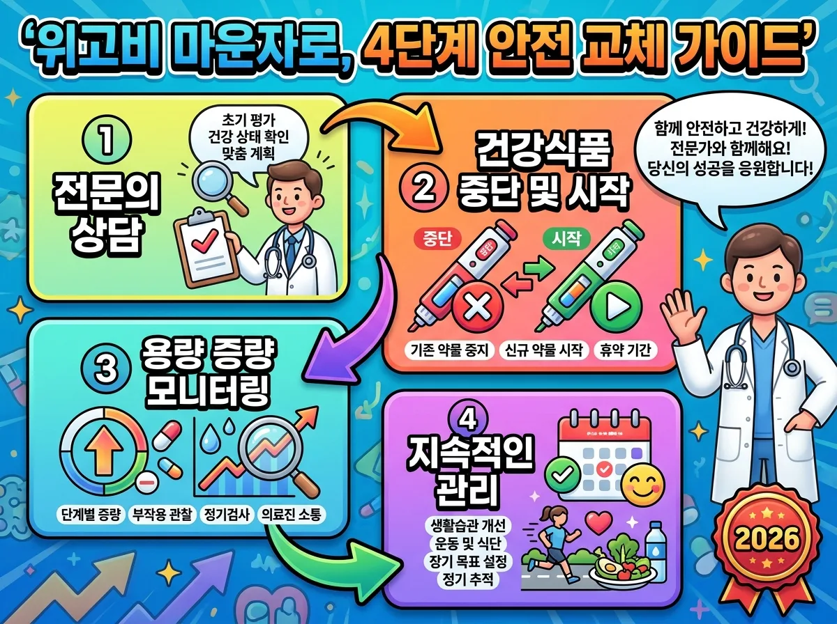 마운자로 약물 복용 시 발생할 수 있는 주요 부작용(메스꺼움, 구토, 설사)의 통계와 함께, 전문의 상담 및 용량 조절을 통한 효과적인 대처 방법을 설명하는 인포그래픽.