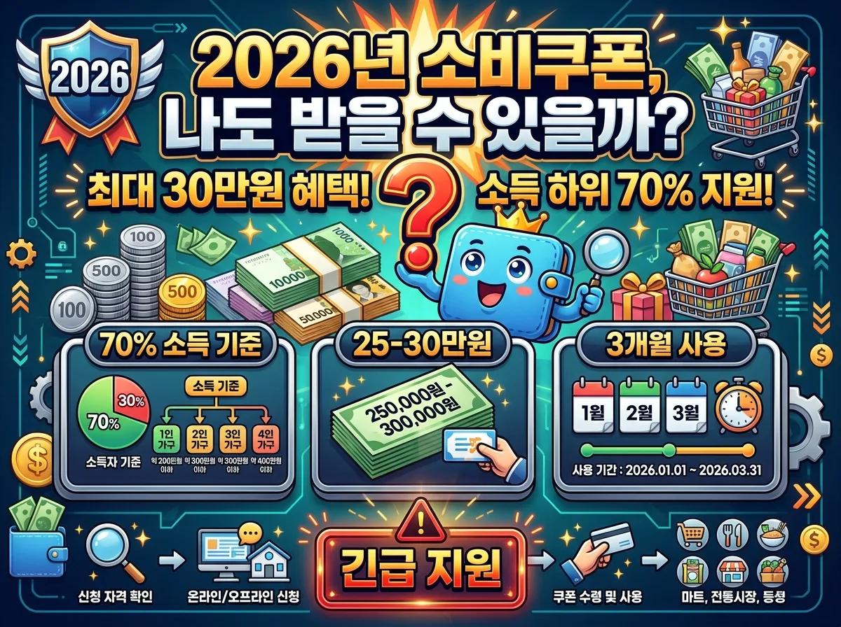 2026년 민생회복 소비쿠폰을 카드 포인트형과 지역사랑상품권형으로 받는 두 가지 방식을 비교하는 인포그래픽 포스터로, 각 방식의 특징과 장점을 시각화하여 사용자의 이해를 돕는다.