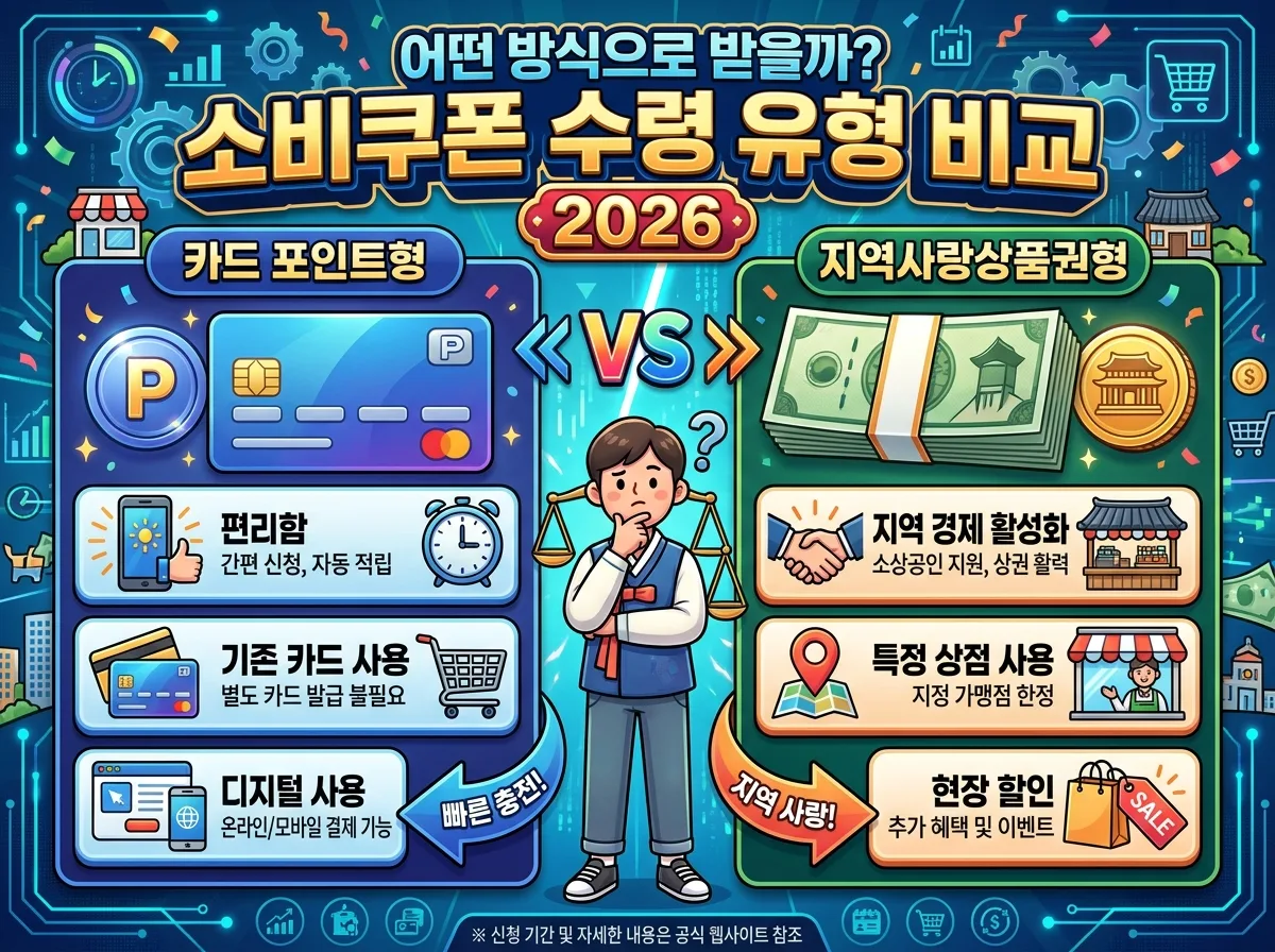 2026년 민생회복 소비쿠폰의 신청부터 수령, 그리고 사용까지의 3단계를 시각적으로 명확하게 안내하는 인포그래픽 포스터로, 각 단계별 아이콘과 설명이 포함되어 있다.