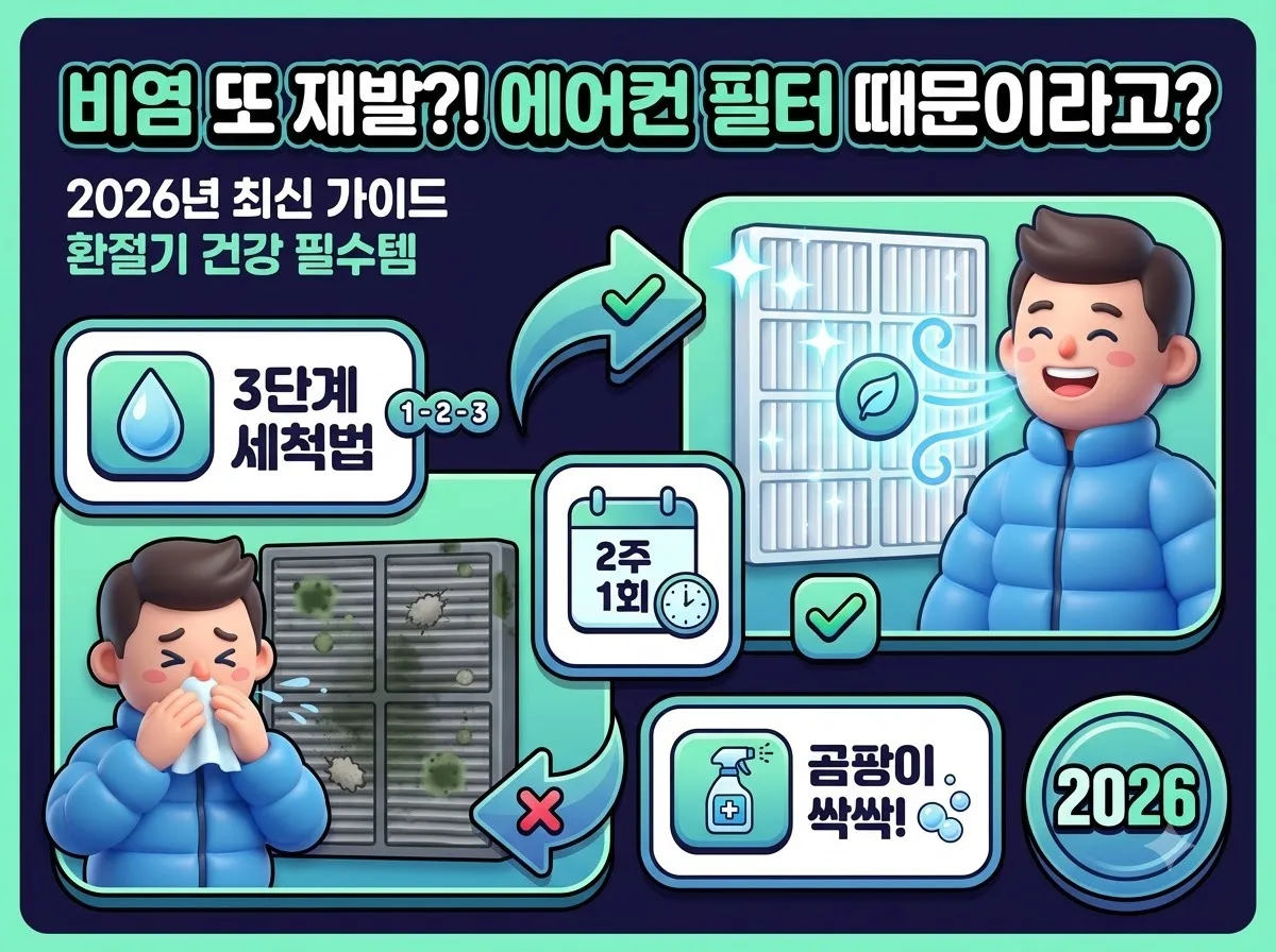 에어컨 필터 청소, 비염 악화 막는 3단계 세척법 (2026년 최신 가이드)