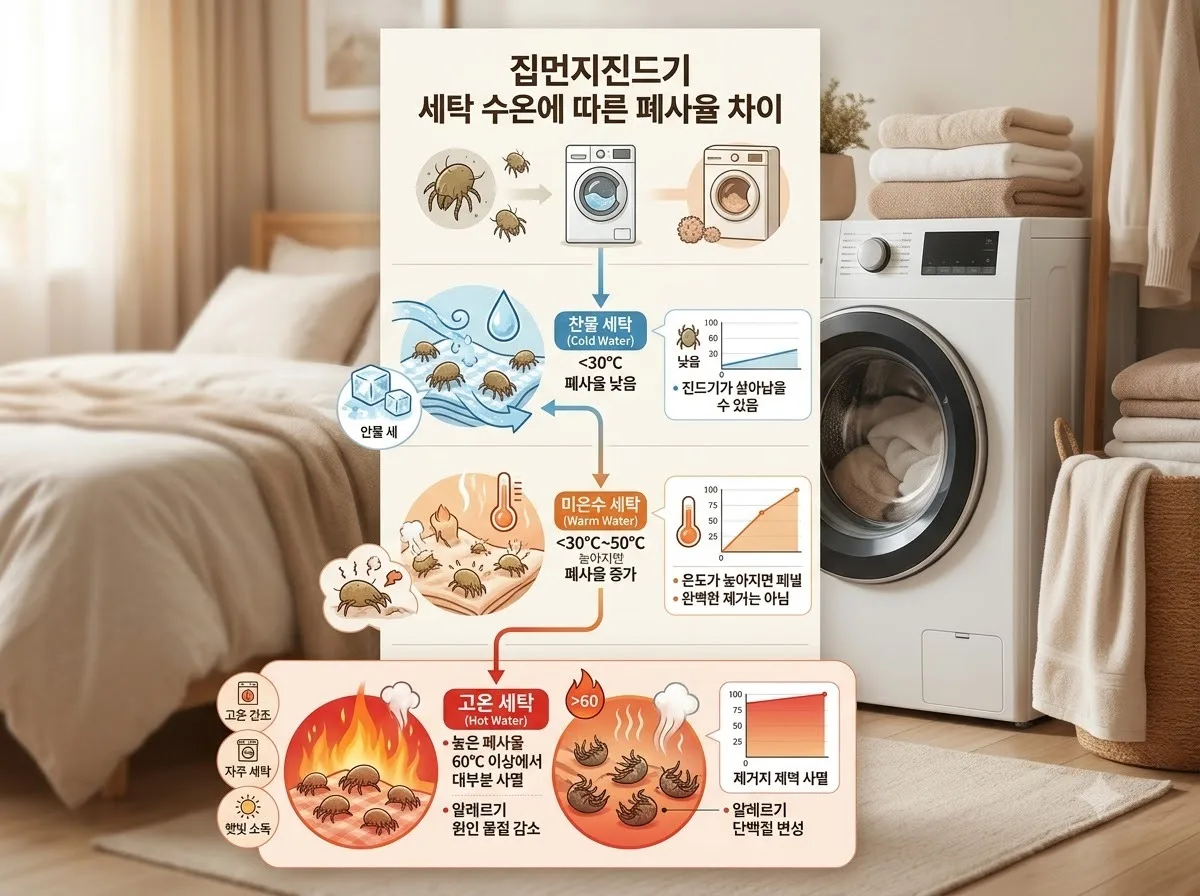 집먼지진드기 퇴치법, 여름철 비염 잡는 침구 세탁 온도와 주기 (2026) 이미지 1