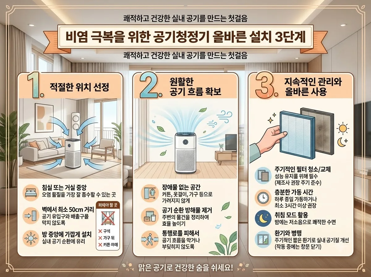 공기청정기 위치, 비염 코막힘 줄이는 최적의 방 배치 3곳 이미지 1
