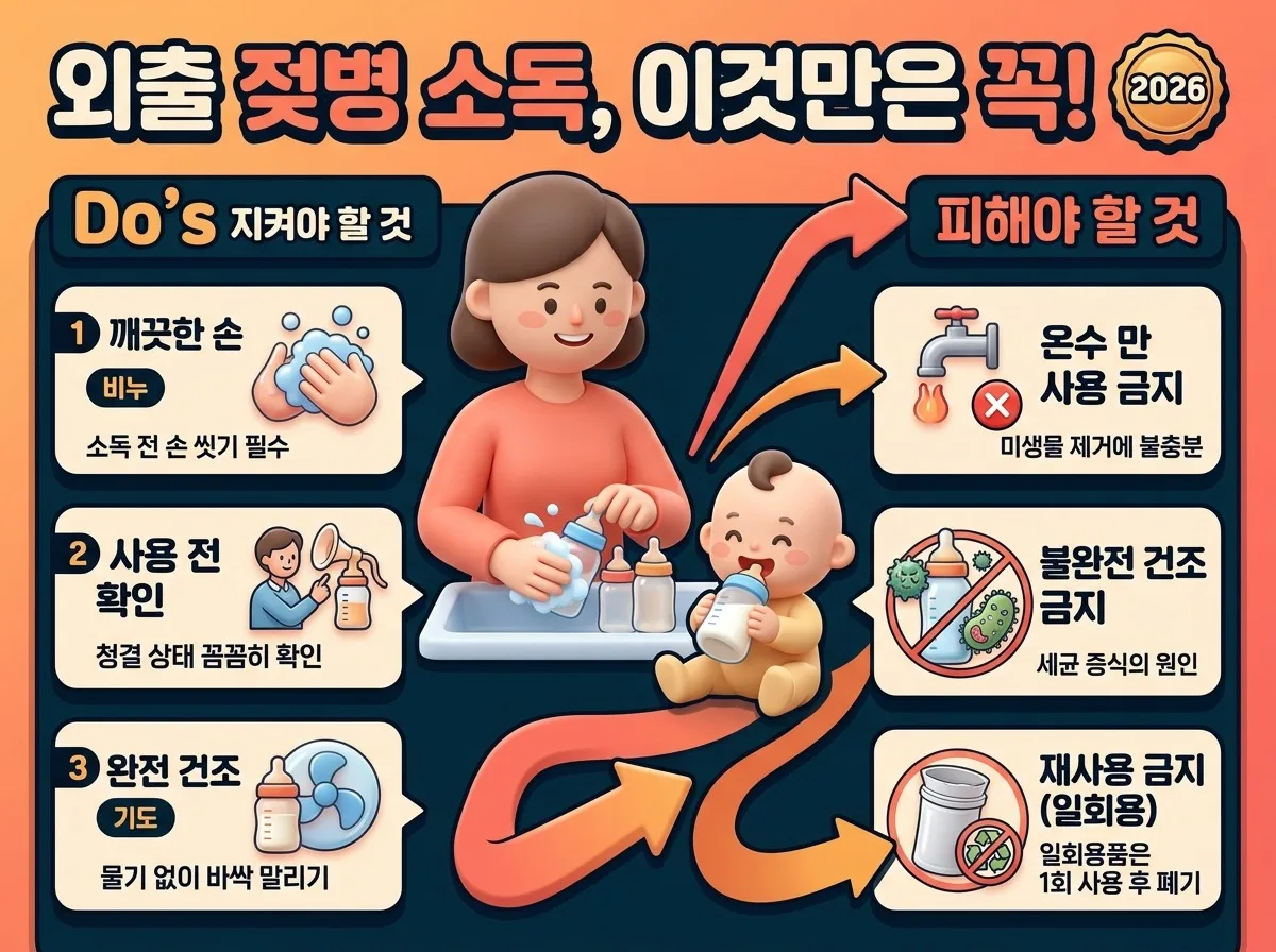 외출 시 휴대용 젖병 소독 간편한 방법 3가지와 2026년 육아맘 주의점 이미지 2