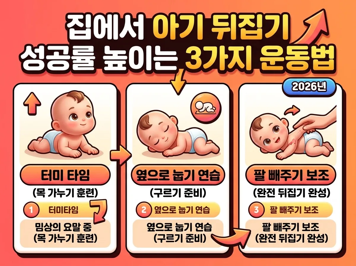 아기 뒤집기 연습, 2026년 집에서 성공률 높이는 3가지 운동법 이미지 1