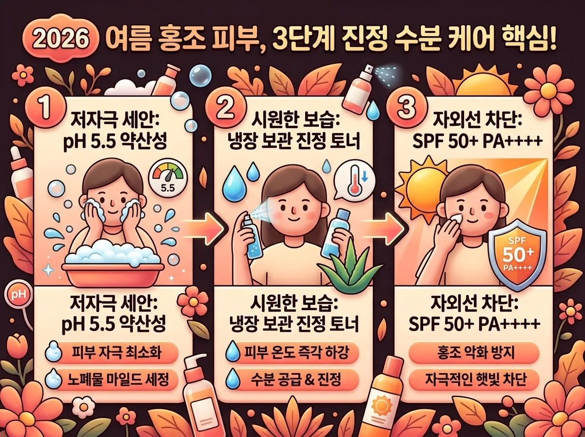 2026년 여름철 홍조 피부, 3단계 진정 수분 케어 팁 이미지 2