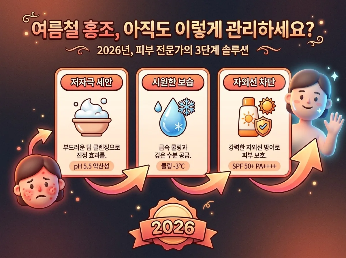 2026년 여름철 홍조 피부, 3단계 진정 수분 케어 팁