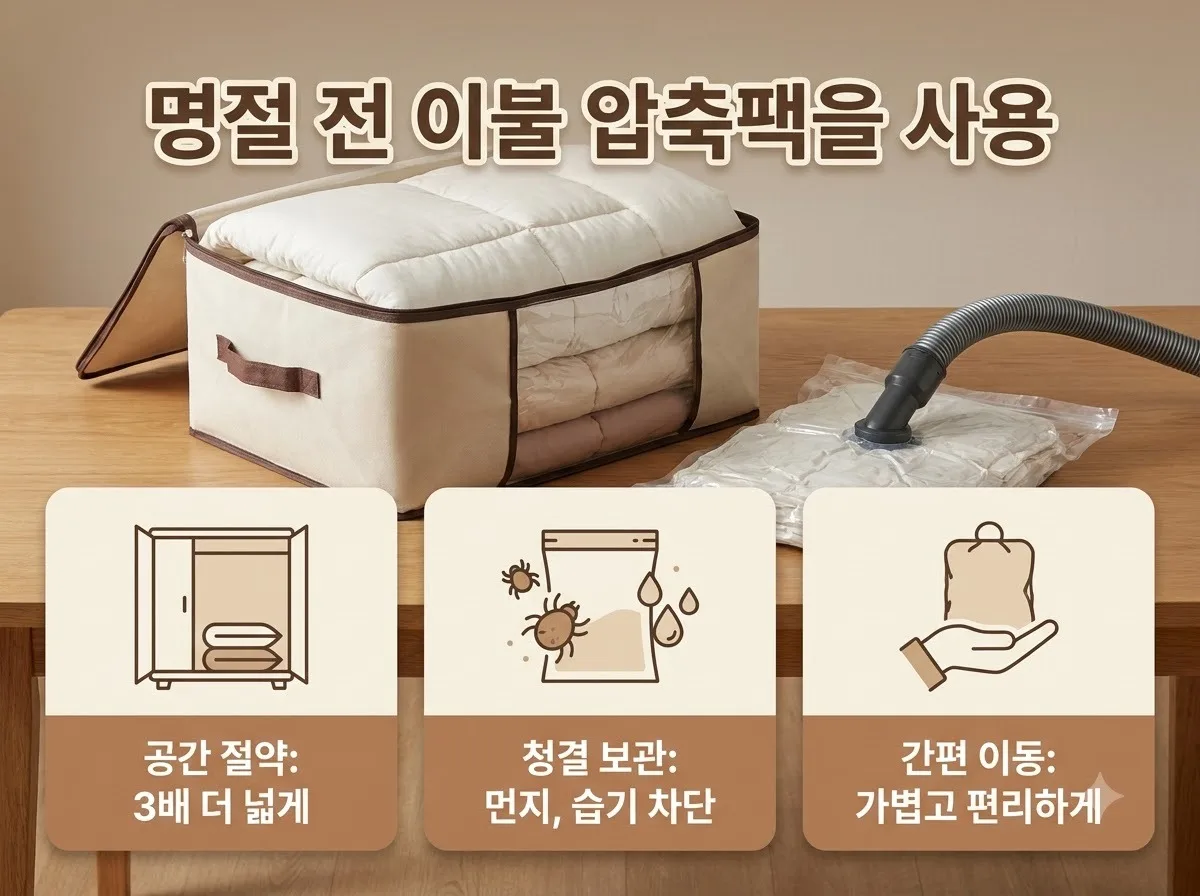 이불 압축팩 사용법, 명절 전 집 정리가 쉬워지는 공간 확보 5단계 (2026)