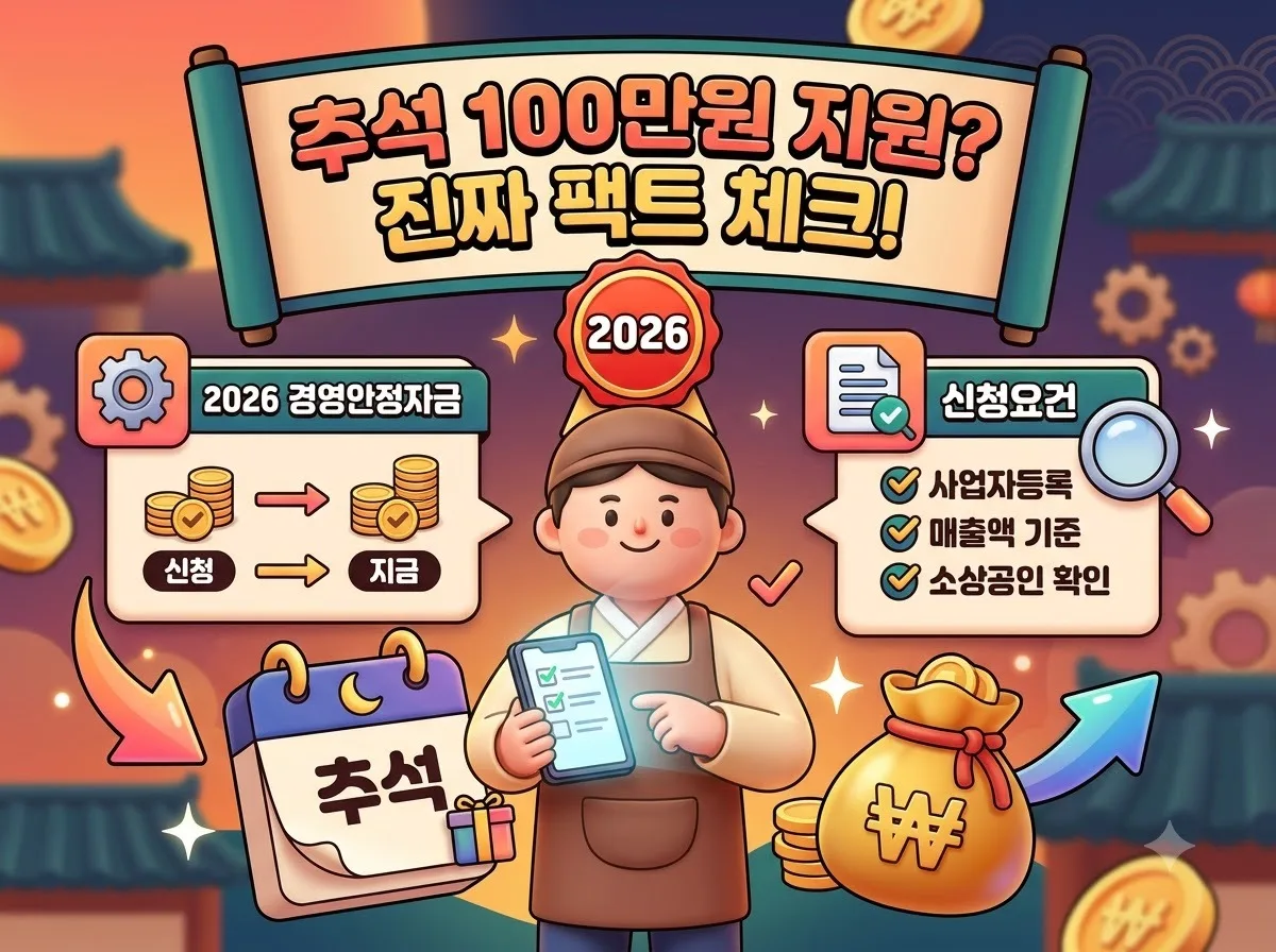 소상공인 100만원 지원설 진실은? 2026 추석 경영안정자금 신청 요건