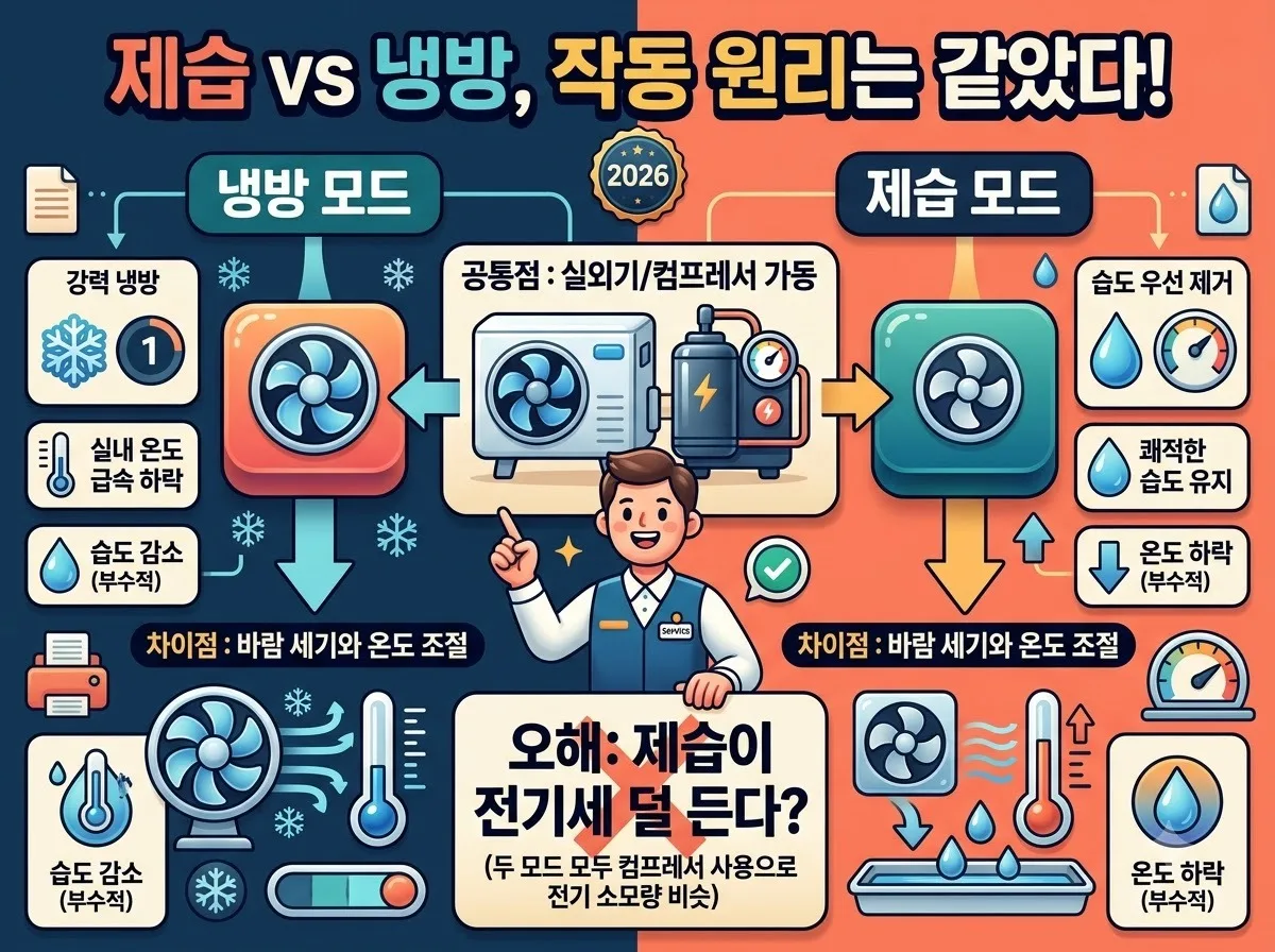 에어컨 제습 냉방 모드 전기요금 차이, 2026년 전기세 아끼는 법 이미지 1