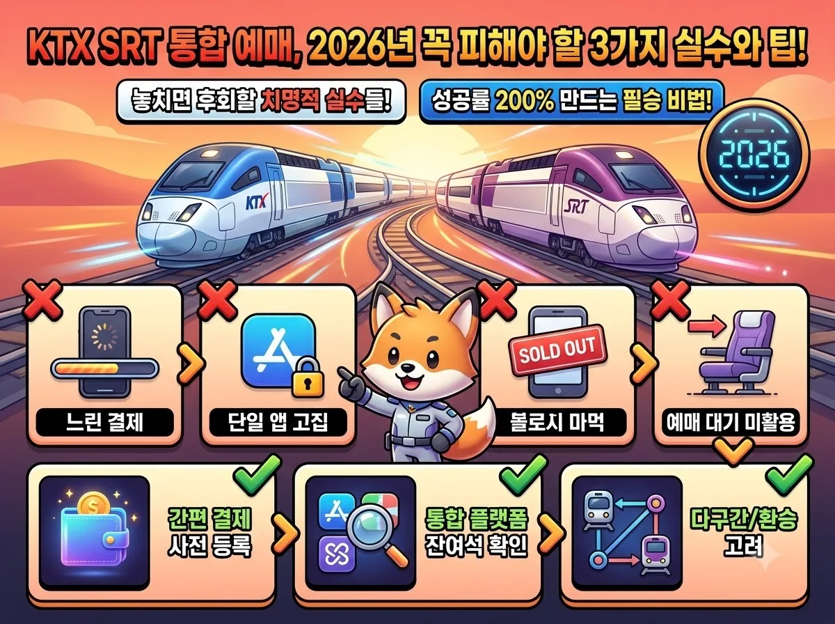 KTX SRT 통합 예매 2026년 꼭 피해야 할 3가지 실수와 팁