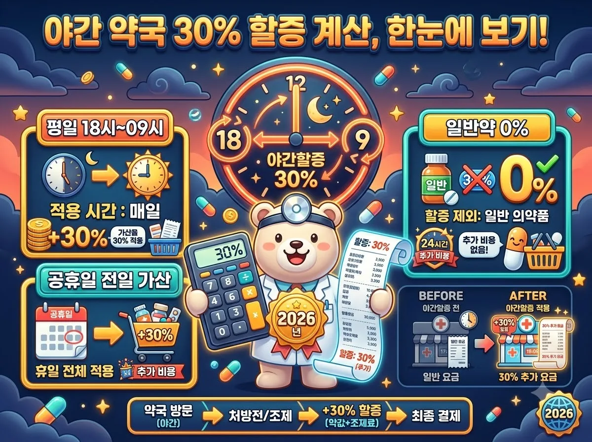 24시간 약국 야간 할증 시간과 2026년 심야 조제비 약값 계산법