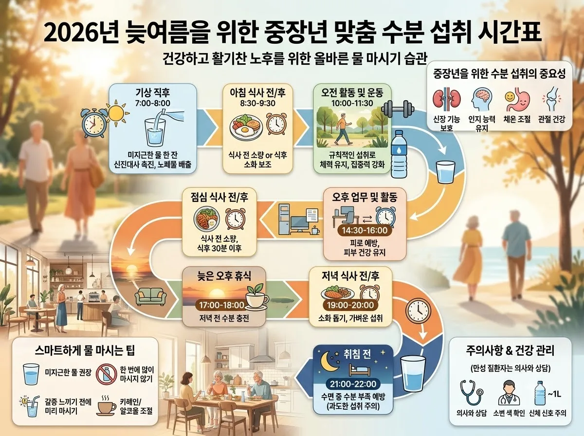 늦여름 탈수 예방을 위한 중장년 올바른 수분 섭취 가이드: 2026년 건강 수칙 이미지 2