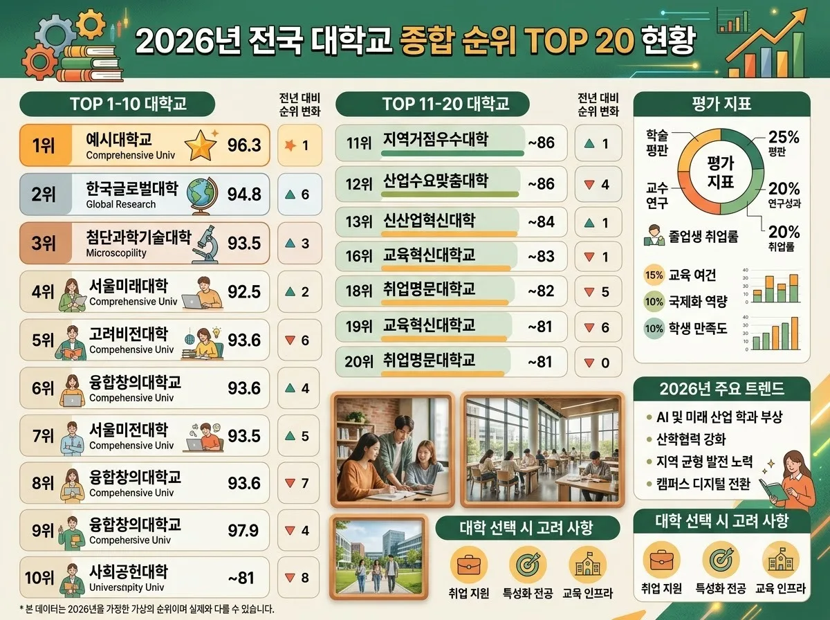 2026년 전국 대학교 순위 1위~20위와 수험생이 꼭 알아야 할 선택 기준 이미지 2
