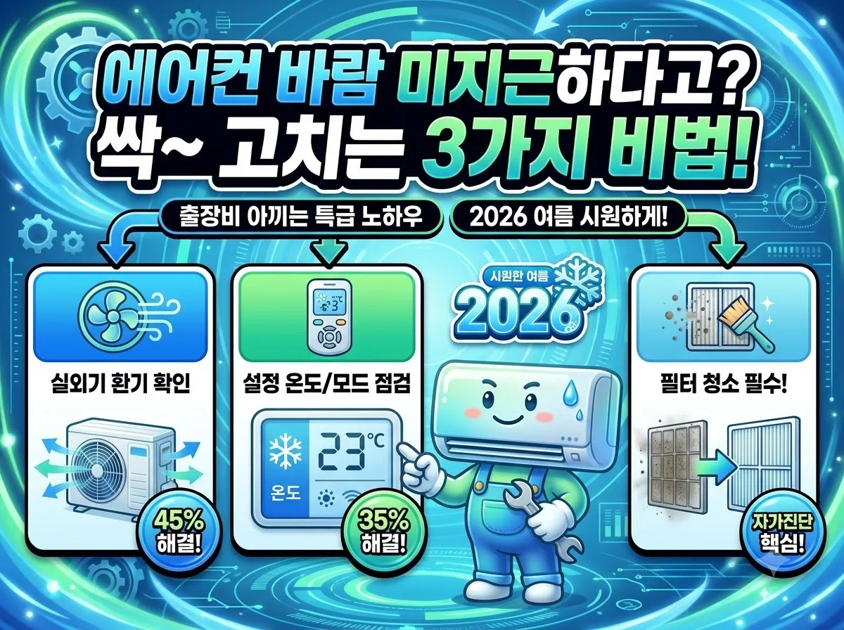 에어컨 찬 바람 안 나오고 미지근할 때 자가진단 해결법 3가지