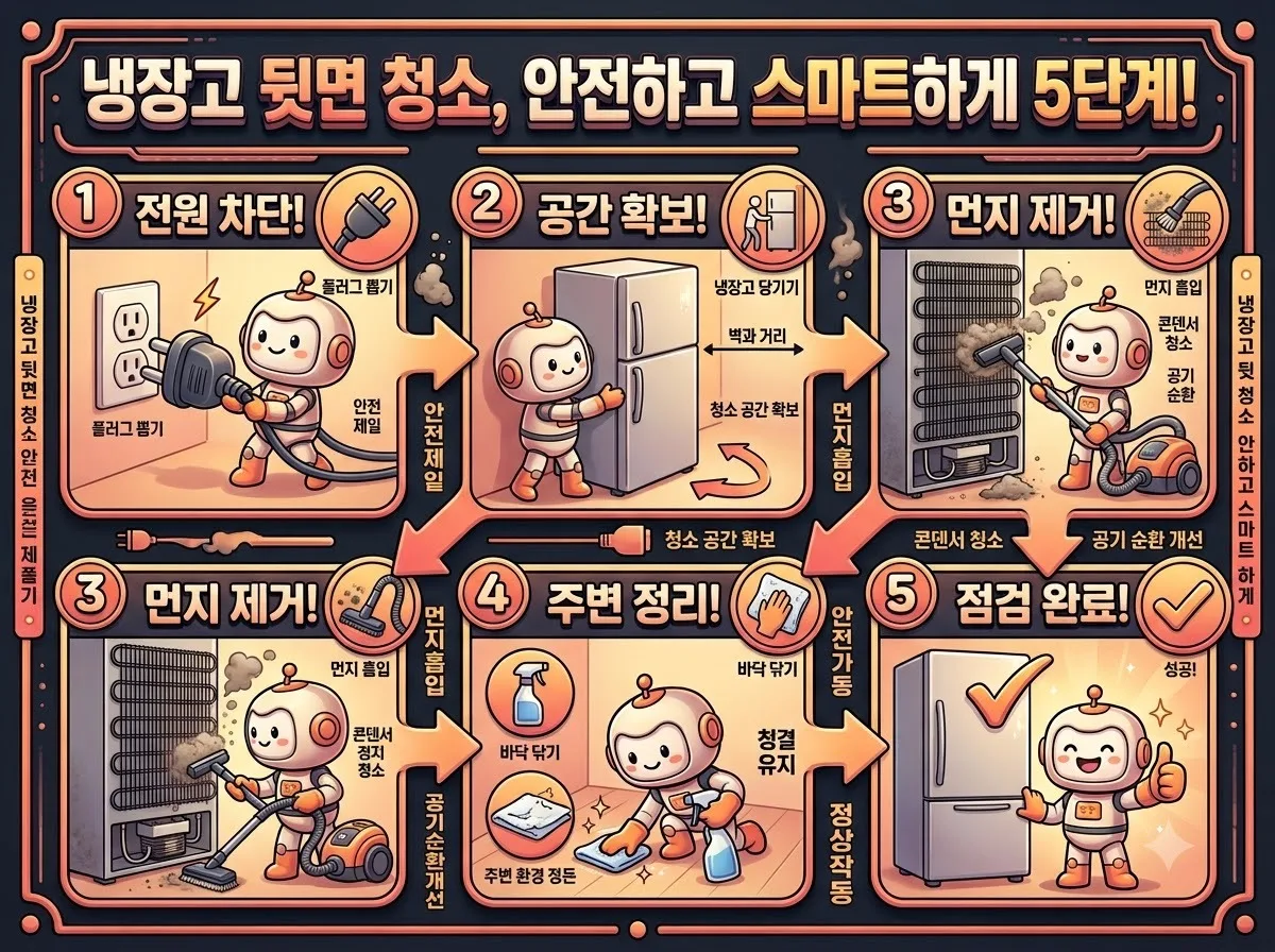 냉장고 뒷면 먼지 청소로 2026년 전기세 10% 줄이는 관리 비결 이미지 2