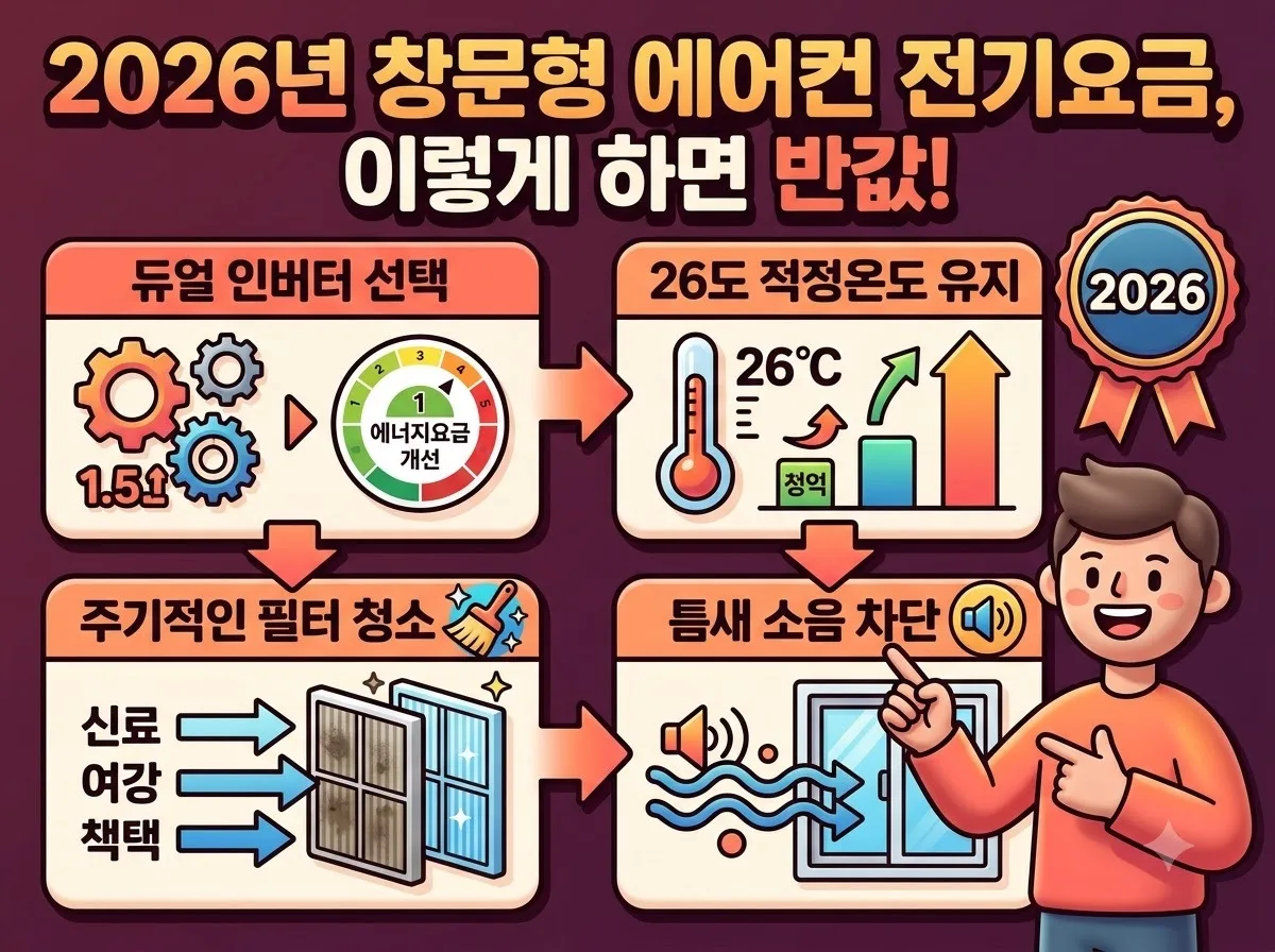 창문형 에어컨 1인 가구 소음과 전기요금 2026년 진짜 절약법 3가지 이미지 1