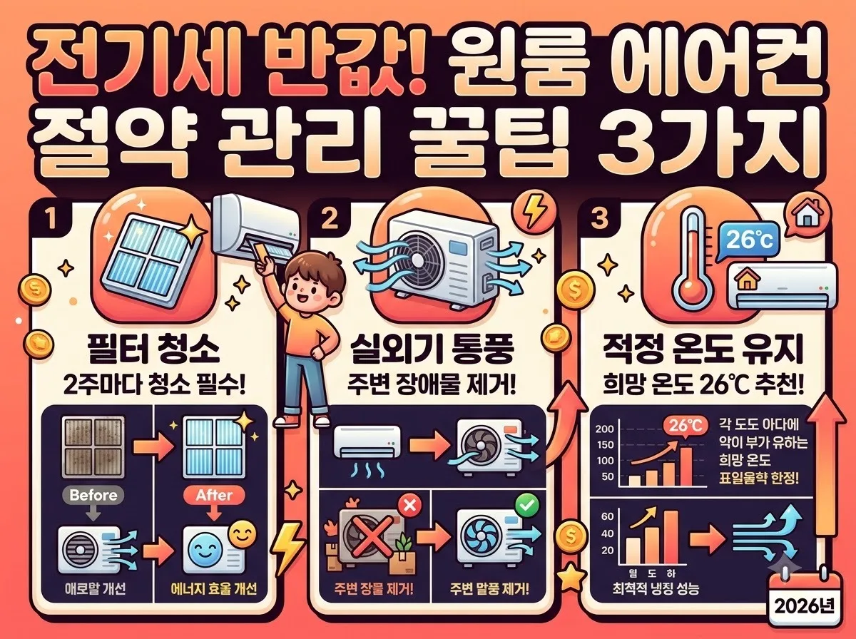 원룸 벽걸이 에어컨 24시간 전기세 2026년 절약 비법 4가지 이미지 2