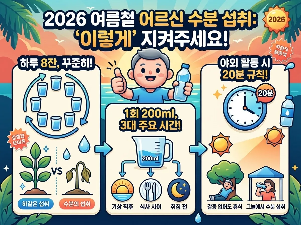 노인 탈수 증상 3가지 신호와 2026년 여름철 필수 예방법 이미지 2
