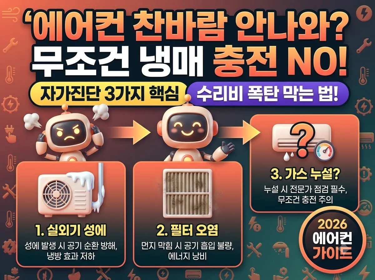 에어컨 찬 바람 안 올 때 냉매 가스 충전 필요성 확인법 3가지