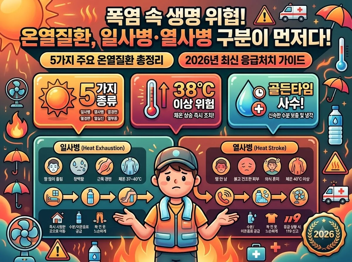 온열질환 종류 5가지와 일사병 열사병 구분 및 응급처치 가이드 (2026년)