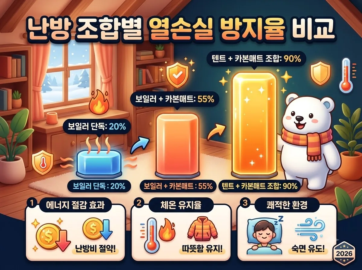 우풍 심한 방 난방텐트 카본매트 조합의 2026년 난방비 절감 효과 이미지 1