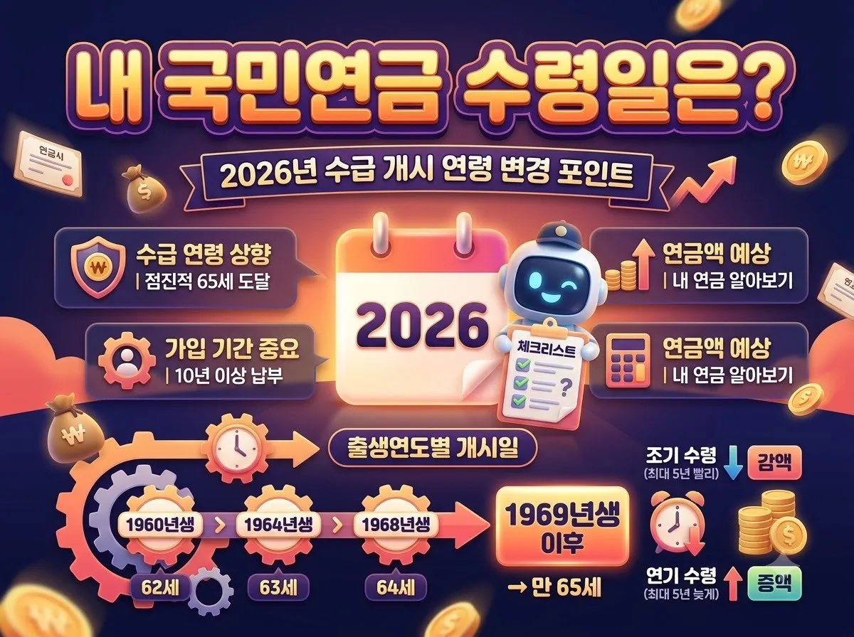 국민연금 수급연령 2026년 기준 출생연도별 개시일 총정리