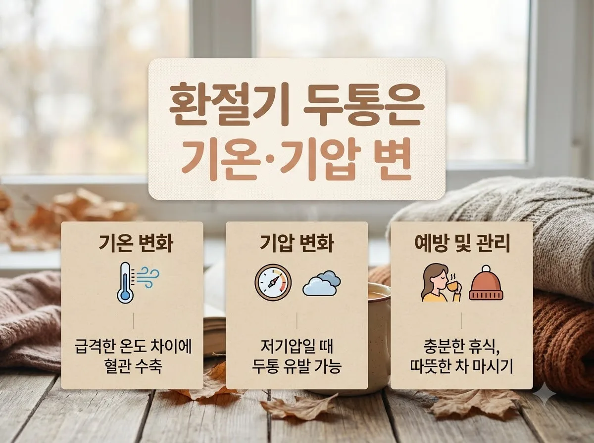환절기 두통 편두통 구분법: 관자놀이 통증 3가지 증상 확인 (2026)