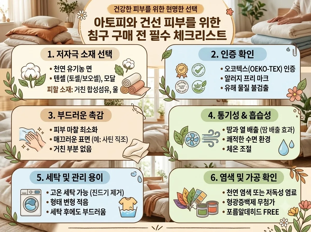 아토피 건선 피부 침구 선택: 2026년 극세사 vs 순면 알러지케어 온열패드 비교 이미지 1