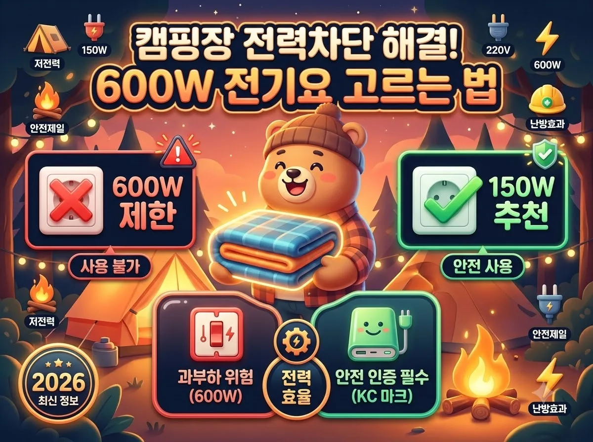 오토캠핑장 600W 전기요 선택법, 전력 차단 피하는 제품 기준