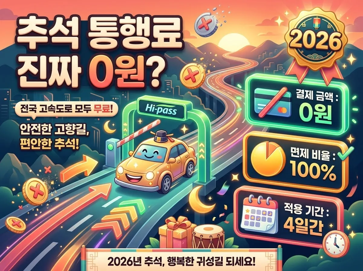 2026 추석 고속도로 통행료 면제 하이패스 0원 통과 및 주의점
