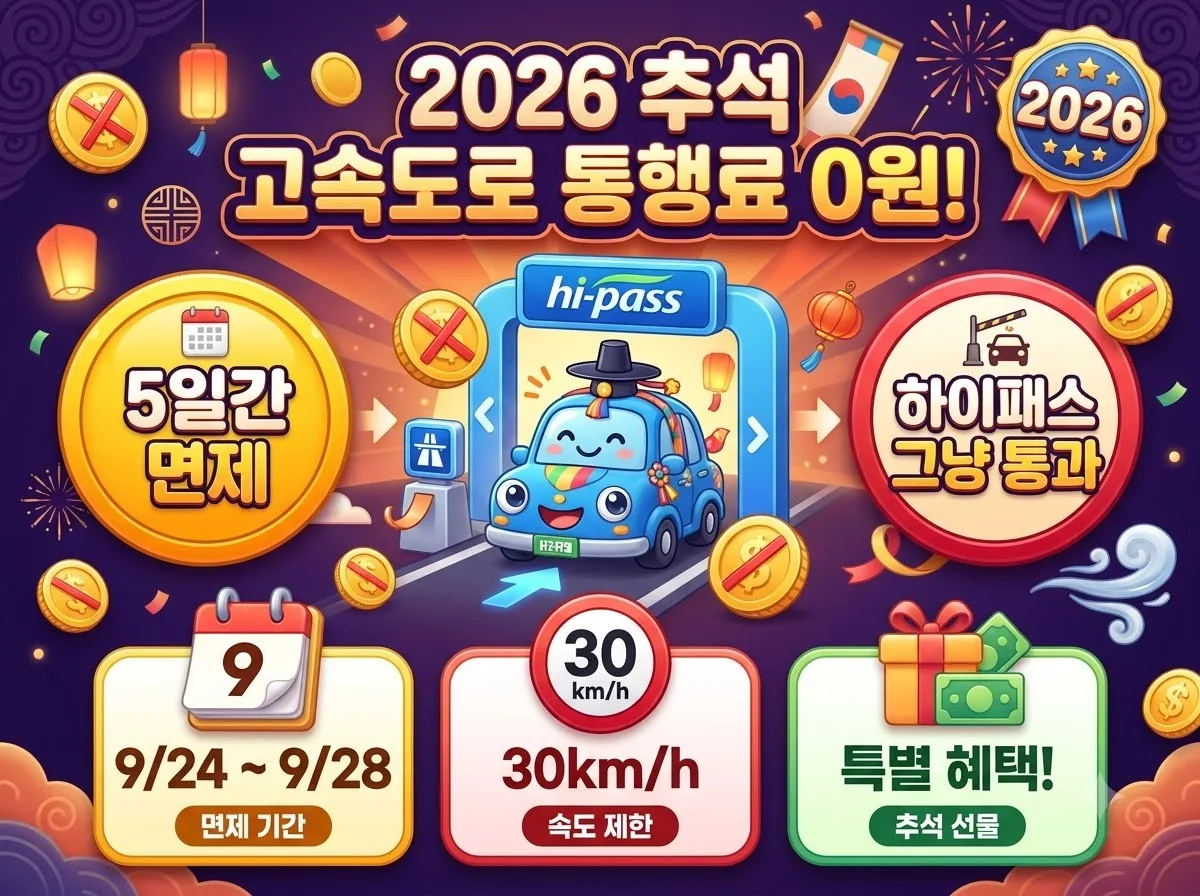 2026 추석 고속도로 통행료 면제 기간 하이패스 이용법과 주의할 점