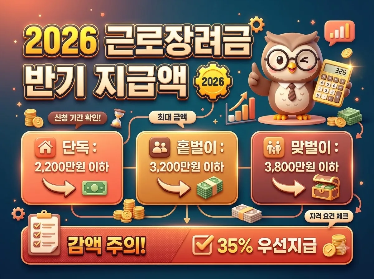 2026년 근로장려금 반기 지급액 가구별 계산 기준과 감액 주의점