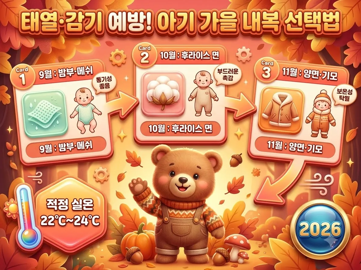 아기 가을 내복 고르는 법, 태열과 감기 예방하는 소재별 선택 가이드