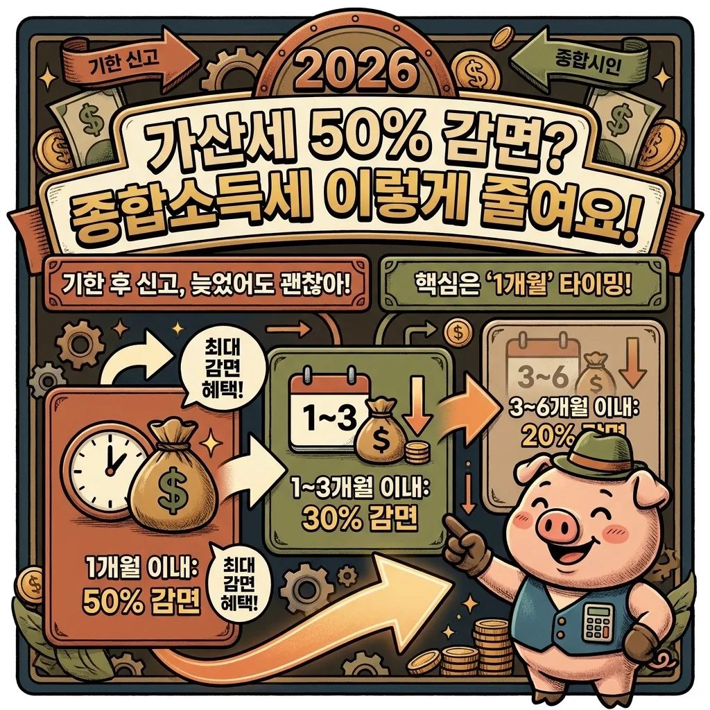 종합소득세 기한후신고 가산세, 1개월 내 감면 최대 50% 받는 법 (2026년)