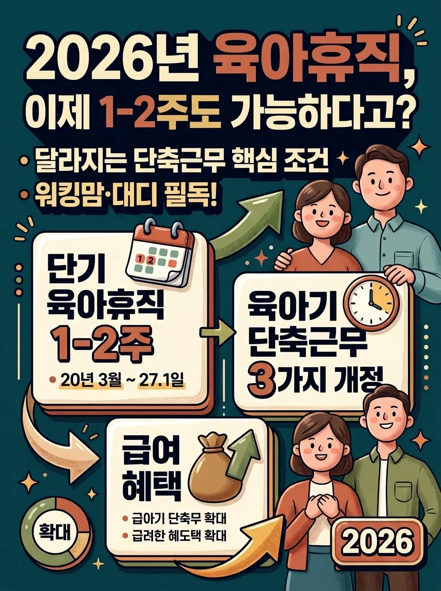 2026년 단기 육아휴직 급여 1-2주도 가능할까? 육아기 근로시간 단축 3가지 개정 조건